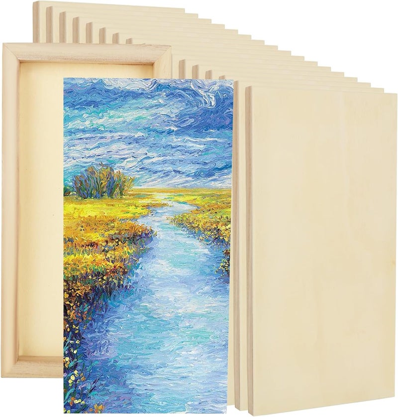 APACALI Unfinished Wood Canvas Boards for Painting - Blank Square Cradled Panels for Mixed-Media Craft & Art Supply - Acrylics (12x6 in - 8 PCS) - Image 1